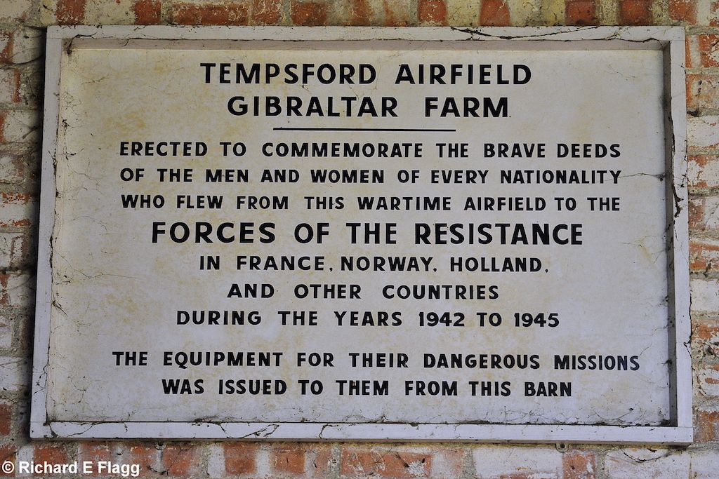 Sign at Tempsford airfield commemorating the bravery of those involved in WW2